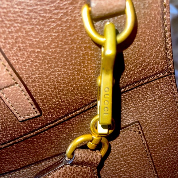 Gucci Brown Leather Crystal Butterfly Linea Totem Large Top Handle Bag - Picture 5 of 8